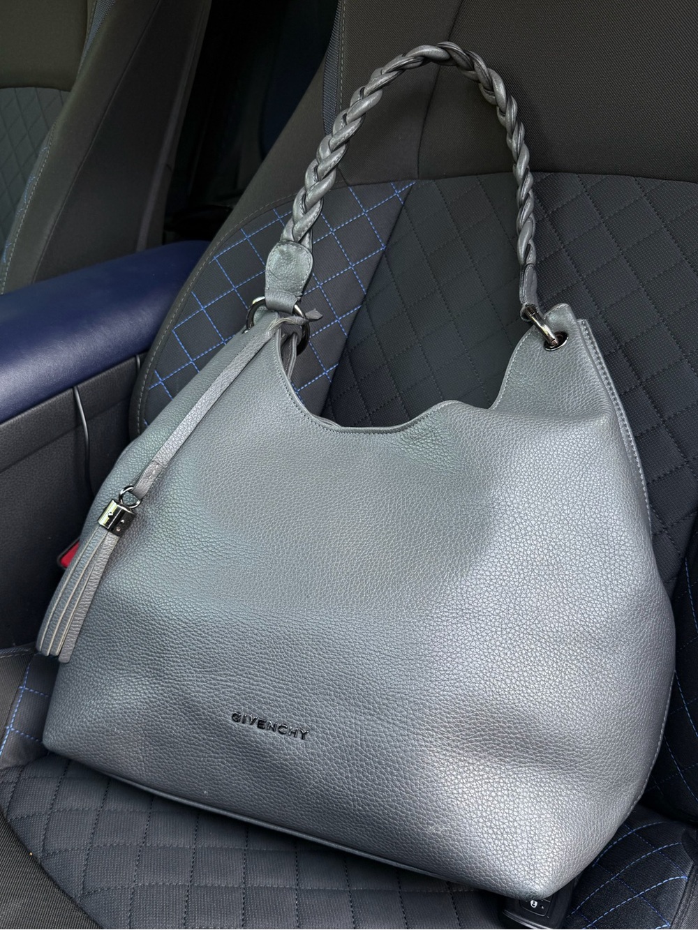 Silver-Gray Braided-Handle Shoulder Hobo
